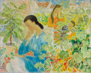 Mujer Pensante Primavera Asiática Pinturas al óleo